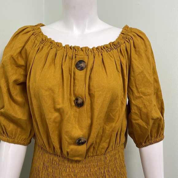 Zara smocked mustard off the shoulder dress NEW - Picture 9 of 12